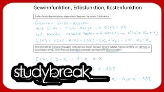 Gewinnfunktion Erlösfunktion Kostenfunktion  Betriebswirtschaftslehre [upl. by Paulie561]