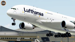 Prepar3D V52  Incredible Airbus A380 Overcast Takeoff From Frankfurt [upl. by Sinnylg]