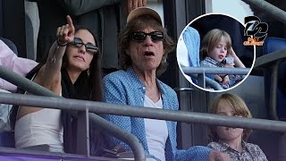 Mick Jagger Melanie Hamrick and look son Deveraux on the penultimate day of the Olympics in Paris [upl. by Oiramaj]