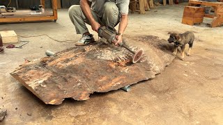 New Ideas In Processing Fresh WoodTable With Table Top Made From Half A Tree Trunk Is Quite Strange [upl. by Ailices]