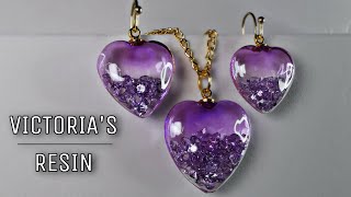 UV resin Heart jewelry set with floating crystals [upl. by Spillar761]