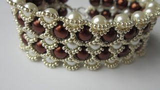 Beaded Bracelet with 8mm and 6mm Glass Pearl  Бисерный Браслет из 8мм и 6мм жемчуга [upl. by Olenka]