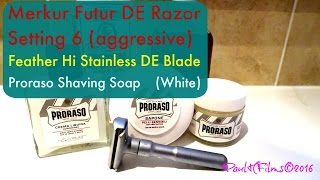 Merkur Futur ◊ Feather Blade ◊ Proraso White Shaving Soap [upl. by Katie981]