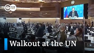 UN Human Rights Council envoys walk out ahead Russian FM Lavrov speech  DW News [upl. by Zwart]