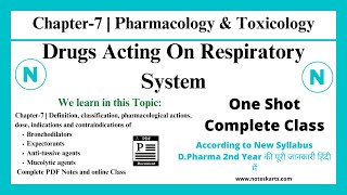 Pharmacology Chapter7 d pharma 2nd year  Drugs Acting On Respiratory System  Complete Class Hindi [upl. by Corsetti383]