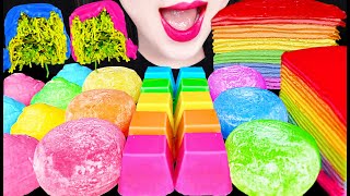 ASMR Rainbow Dubai Chocolate Mochi Crepe Cake 무지개 두바이 초콜릿 먹방 Mukbang Eating [upl. by Agamemnon]