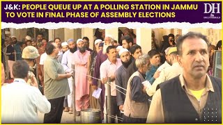 JampK People queue up at a polling station in Jammu to vote in final phase of Assembly elections [upl. by Narmis]