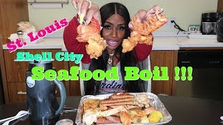 Seafood Boil Mukbang STL Shell City Fried Lobster tails Snow Crab Legs [upl. by Oirotciv185]