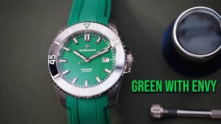 VENEZIANICO NEREIDE Madreperla Green MOP Dial Swiss Automatic Dive Watch Tungsten bezel 4521540 [upl. by Redep]