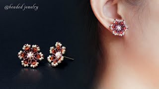 How to make beaded stud earring Pentas earrings Jewelry making [upl. by Lodnar]