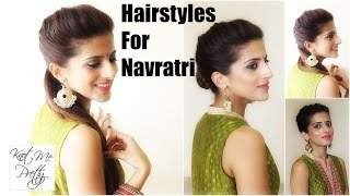 Hairstyles For Navratri  1 Hairstyle 3 Easy Ways  Indian Hairstyles For Medium Hair [upl. by Nihsfa]