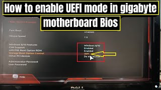 how to enable UEFI mode in gigabyte motherboard Bios [upl. by Ainosal]