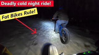 Fat biking snow night ride DEADLY COLD [upl. by Kape]