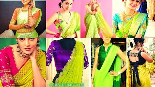 Parrot Green Colour saree Contrast Blouse  Color Combination For Parrot Green Saree fashionstyle [upl. by Kcirdef]