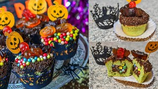 Briose de Halloween cu mentă si ciocolată  Mint Chocolate Cupcakes for Halloween English sub [upl. by Kinnard]