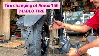 FIRST TIME TIRE CHANGING OF AEROX 155 [upl. by Abey158]