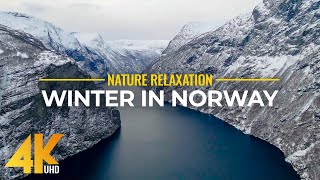 4K Winter in Norway  Ambient Drone Film  Birds Eye View of Most Famous Places 9 HOURS [upl. by Melamed]