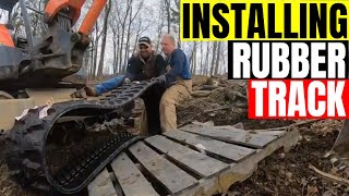 Replacing a broken rubber track on a kubota 1213 mini excavator with minimal tools for beginners [upl. by Edra]