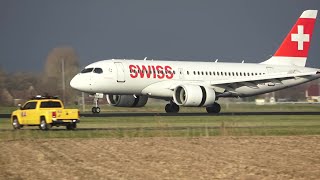 SWISS Airbus A220100 HBJBA Landing At Schiphol  Schiphol Planespotting [upl. by Virgel]