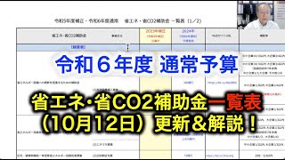 令和6年度「省エネ･省CO2補助金一覧表」（10月12日）更新amp解説 [upl. by Akkahs]