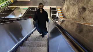 Sweden Stockholm Västra Skogen Subway Station 1X escalator  going down to platform level [upl. by Datha696]