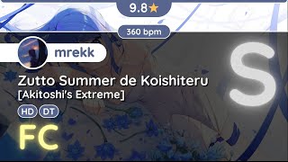 osu Hypo  98★ mrekk FCed Zutto Summer de Koishiteru Akitoshis Extreme HDDT [upl. by Niawtna]