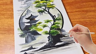 How to Draw a Beautiful Japanese Landscape Painting I Acrylic Painting for Beginners [upl. by Alis]