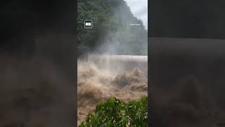 Raging waters at Wawa Dam in Montalban Rizal during the onslaught of Typhoon Carina [upl. by Slaby993]