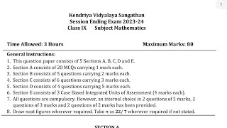 CLASS9 MATHS  SEE 2024  Annual Exam Question Paper  TERM2 KV CBSE  Kendriya Vidyalaya [upl. by Ayatan]