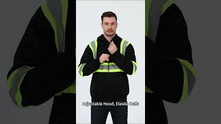 ProtectX Black Zippered High Visibility Hoodie Safety Reflective Sweatshirt with Large Pockets [upl. by Anbul20]