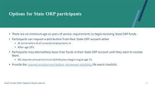 FY2025 Retirement Benefits Training  Leaving covered employment options for State ORP Participants [upl. by Morehouse131]