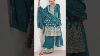 Latest Embroidery chinnon silk Palazzo kameez design  Plazzo kameez design shorts kameez dress [upl. by Hennebery]