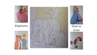 How to draw a Elephants 1 pencil DIY Teach children to draw For kids and parents [upl. by Formenti]