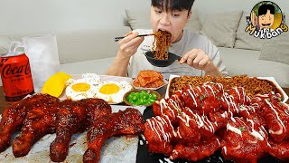 ASMR MUKBANG 슈프림 양념 치킨먹방 BBQ 자메이카 통다리 짜파게티 먹방 amp 레시피 FRIED CHICKEN EATING SOUND [upl. by Innavoeg15]