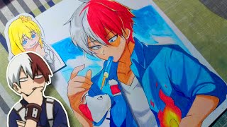 How to Draw Shoto Todoroki from My Hero Academia  StepbyStep Process of Coloring Todoroki [upl. by Upali]