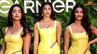 In Gorgeous Yellow Dress Pooja Hegde Reached at Garnier Launch showed a Glam [upl. by Lhadnek]