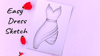 How to draw Girl Fashion Dress SIMPLE  How to Sketch a Cute Dress Pencil  Drawing Ideas Beginners [upl. by Vanhomrigh905]