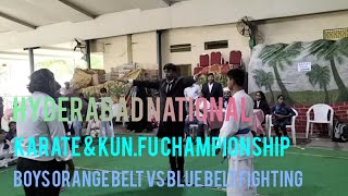 Hyderabad national karate amp kunfu championship boys orange belt vs blue belt fighting karate [upl. by Llenart]