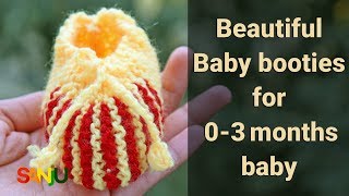 Knit baby booties 03 months baby  Knitting tutorials for beginners [upl. by Lugar368]