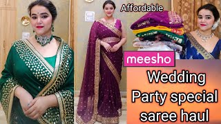 Meesho weddingParty wear saree haul  Affordable meesho haul  Pooja choyal [upl. by Eniale]