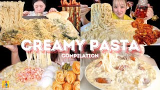 CREAMY PASTA MUKBANG ASMR COMPILATION  BIG BITES  EATING SOUNDS  CARBONARA  ALFREDO [upl. by Zacharia786]