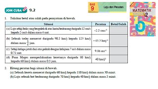 KSSM Matematik Tingkatan 2 Bab 9 laju dan pecutan jom cuba 92 no1 no2 buku teks form2 [upl. by Anelra]