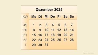 Kalender Dezember 2025 [upl. by Elirpa914]