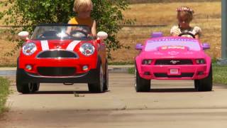 Kids Ride On Power Wheels Car Race  Mini Cooper vs Disney Mustang [upl. by Waechter629]