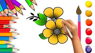 How To Draw cute Flower Drawing Painting amp Coloring For Kids and Toddlers Child Art 🌈🎨 [upl. by Donnie325]