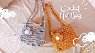 CROCHET NET BAG  TUTORIAL TAS RAJUT CANTIK  With Adjustable Strap [upl. by Pepi30]