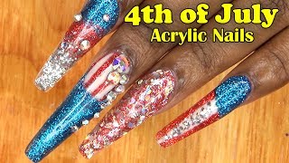 Acrylic Nails Tutorial  How To Encapsulated Nails with Nail Forms  4th of July Acrylic Nails [upl. by Anaerb524]