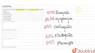 Arrange the following in ascending order of their number per mm3 present in blooda Basophil [upl. by Langille]