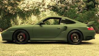 Porsche 996 Turbo matte army green wrap [upl. by Mahau]