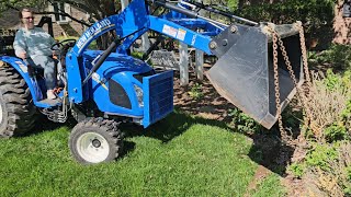 Using Our Compact Tractor to Pull Boxwood Bushes  Its a Back Saver [upl. by Ettenuj750]